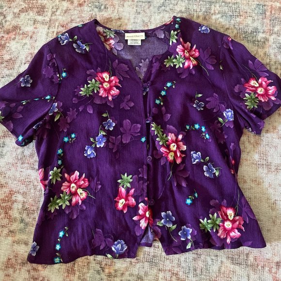 Floral Tie Back Button Down Chic Glam Antique Floral Flower Street Blouse - Picture 1 of 9